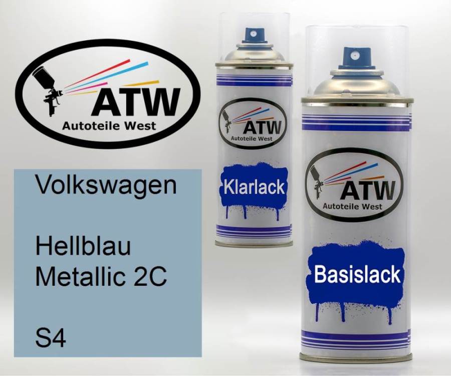 Volkswagen, Hellblau Metallic 2C, S4: 400ml Sprühdose + 400ml Klarlack - Set, von ATW Autoteile West.